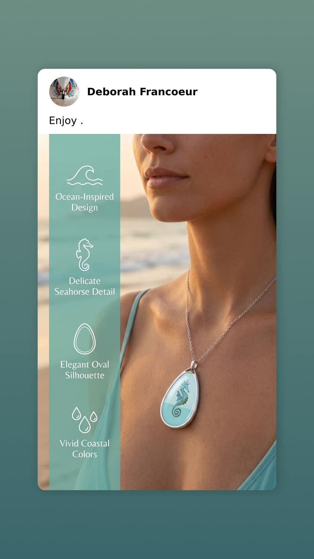Seahorse Beach Oval Necklace – Ocean-Inspired Pendant Jewelry