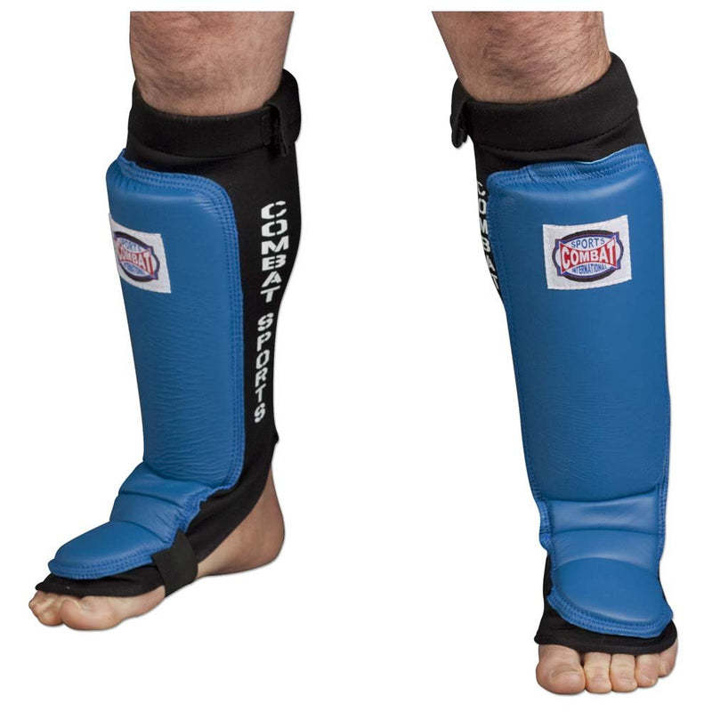 Combat Sports MMA Training Shin Guards – Neoprene Sleeve, Dense Foam & Leather Striking Surface (Regular / Large / XL)