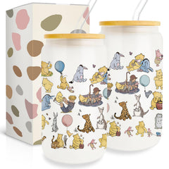 Winnie the Pooh 16oz Glass Can Cup with Bamboo Lid & Straw