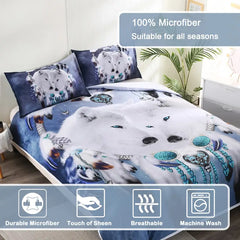 3pcs Arctic Wolf Dreamcatcher Bedding Duvet Cover Set