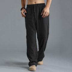 Men's Breathable Linen Casual Pants – Loose Fit Leisure Trousers in Khaki, Black, Light Blue & Off-White (S–5XL)