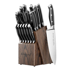 Emojoy 18-Piece Kitchen Knife Set with Block – German Stainless Steel