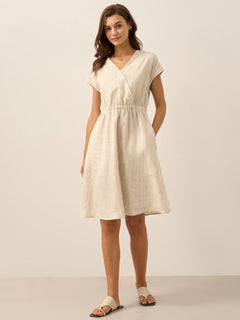 100% Linen Striped Elastic-Waist Mini Dress ARIA