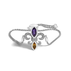 Sterling Silver Fleur de Lis Lariat Bolo Bracelet – Amethyst, Citrine & Diamond
