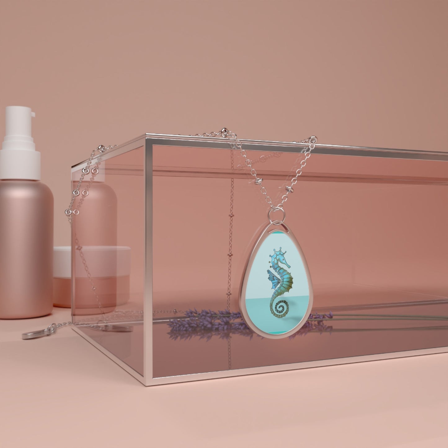 Seahorse Beach Oval Necklace – Ocean-Inspired Pendant Jewelry