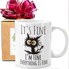 It's Fine I'm Fine Everything Is Fine Cat Coffee Mug – Funny 11oz Gift