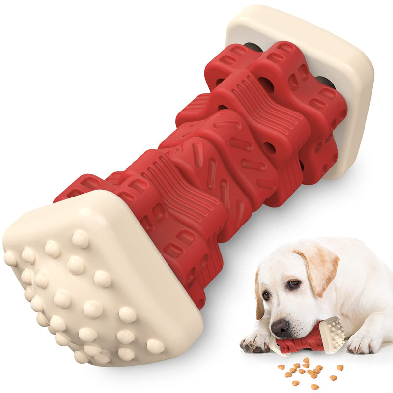Rubber Puzzle Chew Toy for Dogs – Treat-Dispensing, Indestructible & Beef-Flavored for Small, Medium & Large Dogs (Red)
