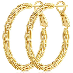 14K Gold Hoop Earrings for Women – Fine Weave Design, 30MM