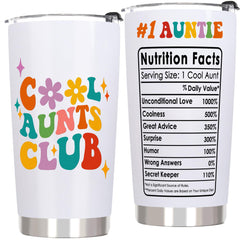 QTDS Gifts for Aunt Gifts from Niece Nephew Kids - Cool Aunt Club Gifts for Auntie Funny Aunt Christmas Birthday Gifts Best Auntie Gifts for Aunt Tumbler 20 OZ Cool Aunt Coffee Cups Travel Mug