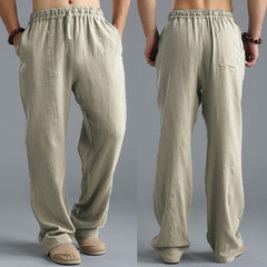 Men's Breathable Linen Casual Pants – Loose Fit Leisure Trousers in Khaki, Black, Light Blue & Off-White (S–5XL)