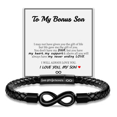 Bonus Son Leather Infinity Bracelet | "Love You Forever" Engraved Cuff