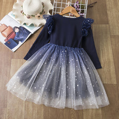 Gradient Starry Sky Long-Sleeved Princess Dress