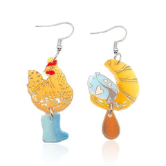 Zhang shine Weird Earrings for Women Funny Colorful Acrylic Chicken Bread Coffee Big Rooster Chicken Boots Shoes Earrings Cute Farm Animal Design Lovely Gift