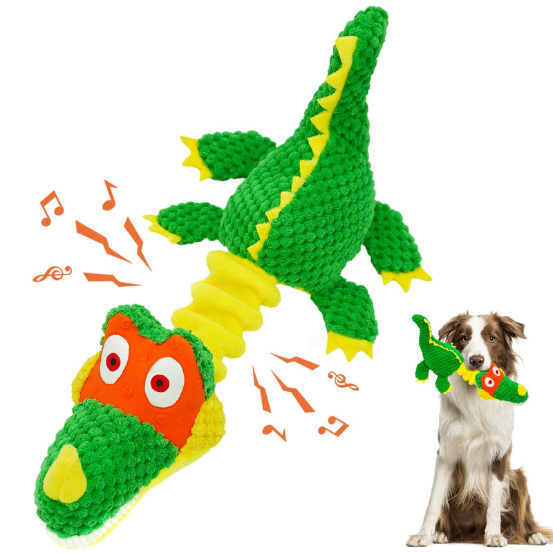WinTour Squeaky Dinosaur Tug Dog Toy – Soft Plush, Crinkle & Stretchy Neck for Puppies & Small to Large Dogs