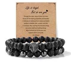 Men's Triple Protection Bracelet Set - Obsidian, Hematite & Lava Stone