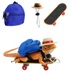 TTMIMIK Bearded Dragon Costume Set – 3-Piece Mini Hat, Backpack & Skateboard for Lizards & Small Pets