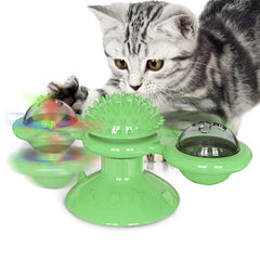GBSYU Interactive Windmill Cat Toy – Catnip, LED Light Ball & Suction Cup for Indoor Cats (Green)