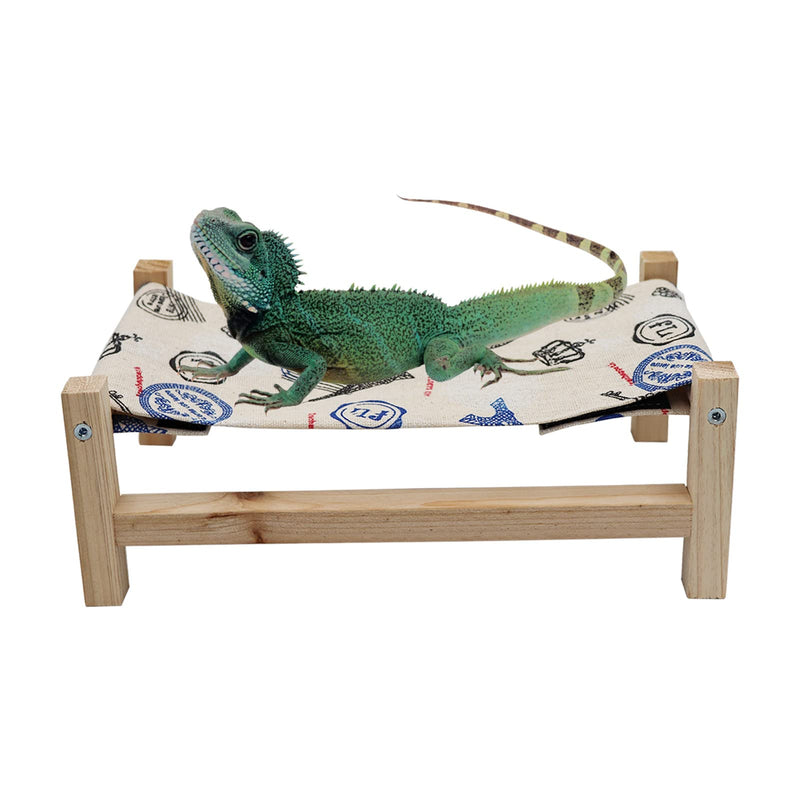 Dnoifne Reptile Hammock Swing Bed – Wooden Frame & Nylon Mesh Lizard Bed for Bearded Dragons, Geckos & Small Pets