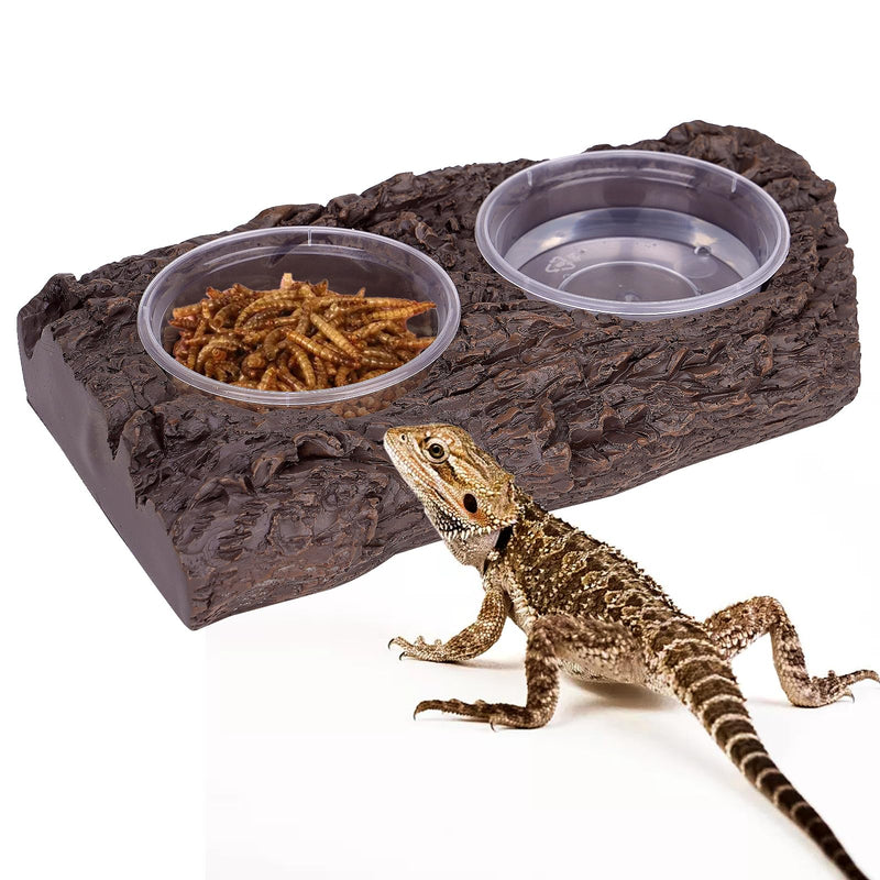 Crested Gecko Feeding Ledge – Double Bowl with 6 Replaceable Feeding Cups for Lizards, Chameleons & Geckos