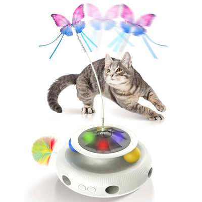 Automatic Interactive Cat Toy – Rechargeable Feather & Butterfly Toy for Indoor Cats & Kittens (Beige)