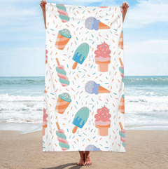 Double-Sided Ice Cream & Floral Print Beach Towel