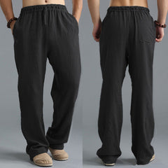 Men's Breathable Linen Casual Pants – Loose Fit Leisure Trousers in Khaki, Black, Light Blue & Off-White (S–5XL)