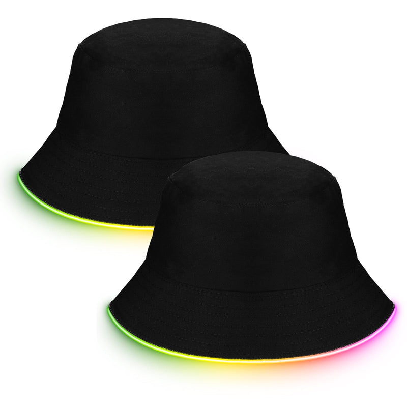 Chuarry LED Light Up Bucket Hat – 2 Pack, Unisex (Black Neon)