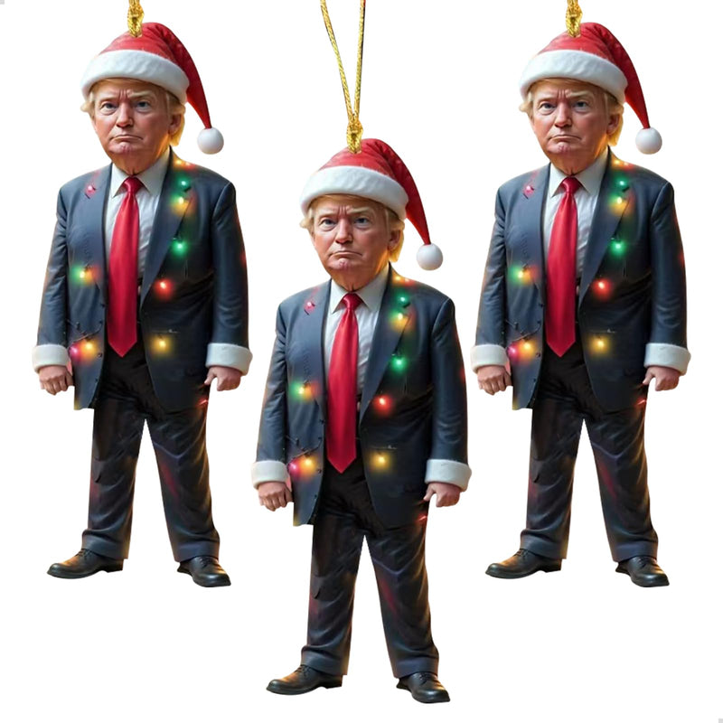 Trump Christmas Ornaments – Set of 3 Funny 2D Acrylic Hanging Decorations