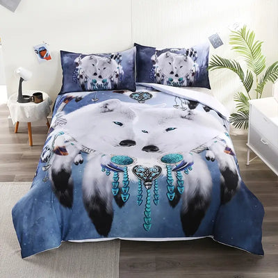 3pcs Arctic Wolf Dreamcatcher Bedding Duvet Cover Set