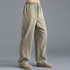 Men's Breathable Linen Casual Pants – Loose Fit Leisure Trousers in Khaki, Black, Light Blue & Off-White (S–5XL)