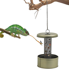 Reptile Hanging Feeder Bowl – Metal Mesh Column Live Prey Feeder for Chameleons, Lizards, Geckos & Bearded Dragons (Champagne)