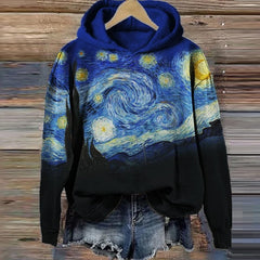 Starry Sky Printed Hoodie with Cartoon Design