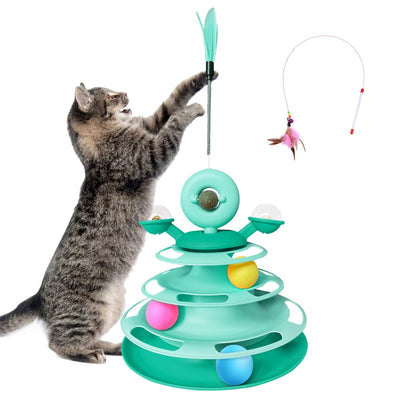 BluGun Interactive Cat Toy – 3-Tier Carousel with Catnip Ball & Cat Teaser for Indoor Cats
