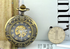 Vintage Hollow Mechanical Pocket Watch Necklace for Men & Women