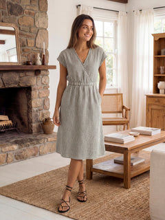 100% Linen Striped Elastic-Waist Mini Dress ARIA