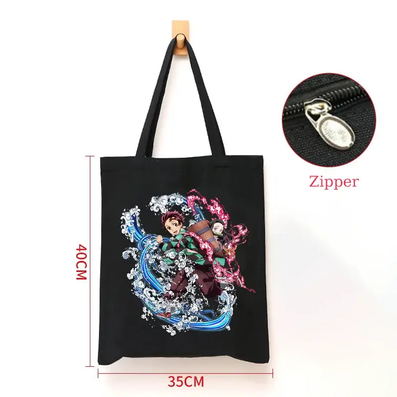 Demon Slayer Canvas Bag: Nezuko & Tanjiro Zipper Tote