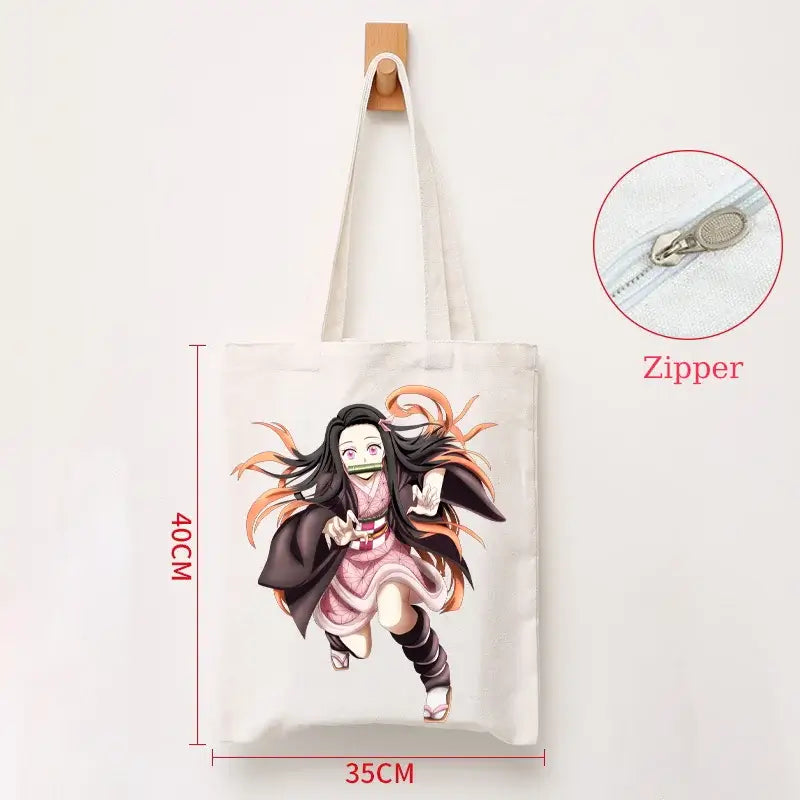 Demon Slayer Canvas Bag: Nezuko & Tanjiro Zipper Tote