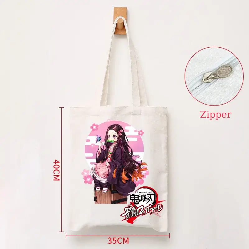 Demon Slayer Canvas Bag: Nezuko & Tanjiro Zipper Tote