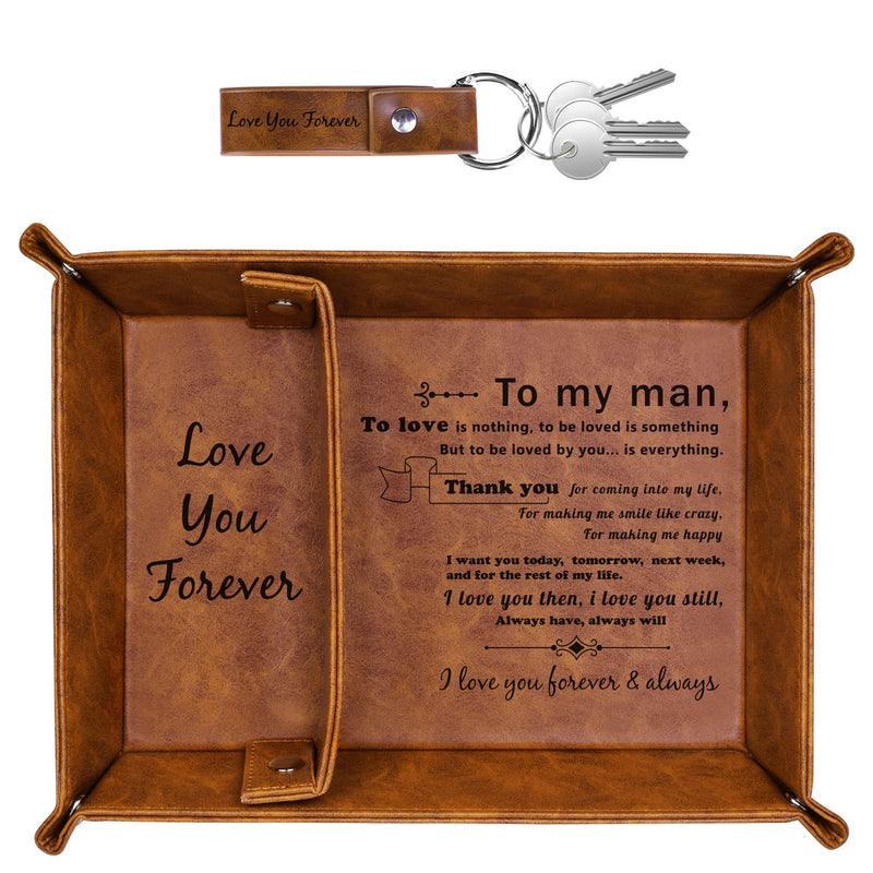 ZAPUVO PU Leather Tray and Keychain Husband Boyfriend Unique Gifts for Men Christmas Xmas Stocking Stuffers from Wife Girlfriend Sentimental Valentines Day Anniversary Birthday Gift for Him
