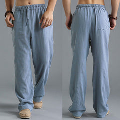 Men's Breathable Linen Casual Pants – Loose Fit Leisure Trousers in Khaki, Black, Light Blue & Off-White (S–5XL)