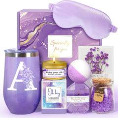 Lavender Spa Gift Basket for Women – 7-Piece Set with Monogrammed 20oz Tumbler