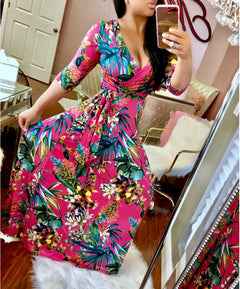 Plus Size Floral Maxi Dress with V-Neck Design