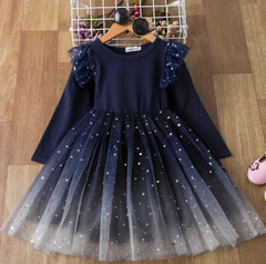 Gradient Starry Sky Long-Sleeved Princess Dress
