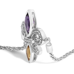 Sterling Silver Fleur de Lis Lariat Bolo Bracelet – Amethyst, Citrine & Diamond