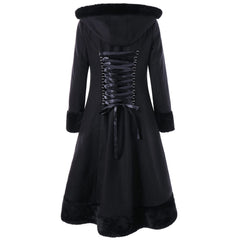 Women's Hooded Wool Trench Coat with Fur Collar