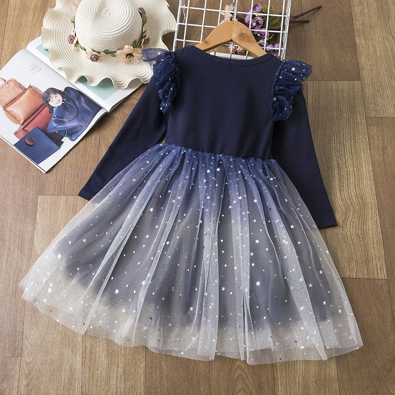 Gradient Starry Sky Long-Sleeved Princess Dress