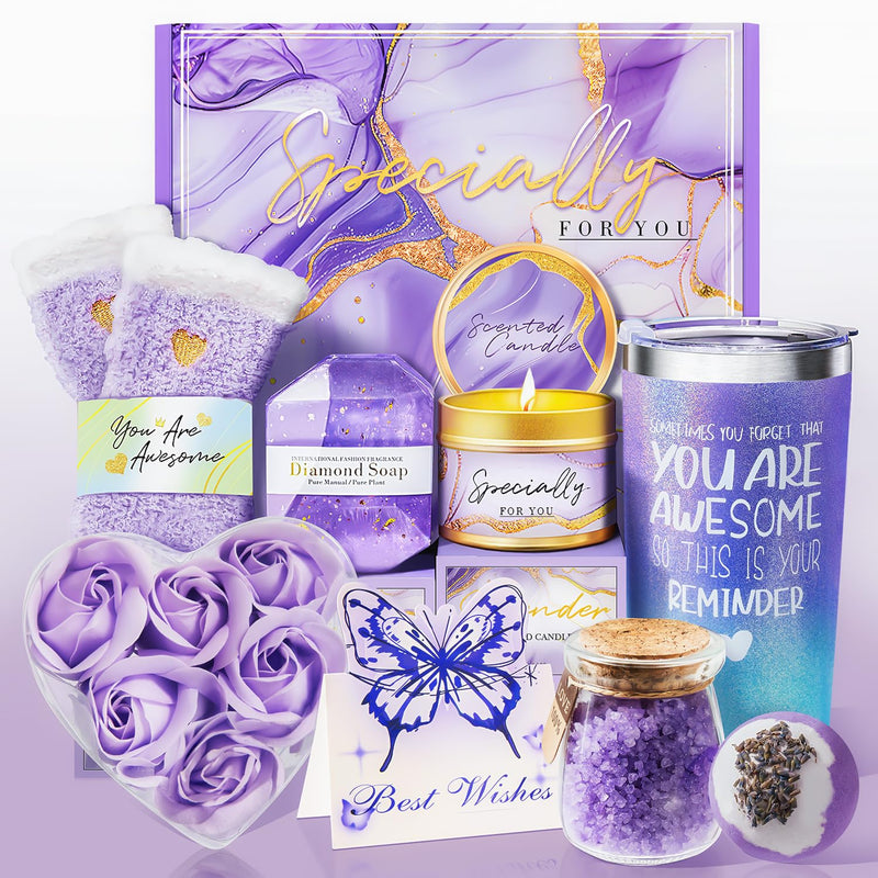 Lavender Spa Gift Basket for Women – 9-Piece Birthday & Self-Care Set with 20oz Tumbler