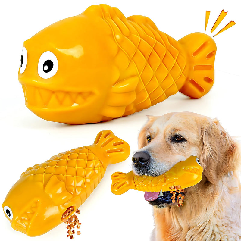 OSORD Squeaky Clownfish Dog Toy – Treat-Dispensing Nylon Chew Toy for Medium & Large Aggressive Chewers (Yellow)