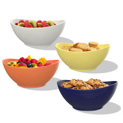 Oval Bowls Set of 4 – Unbreakable Wheat Straw Bowls, 26oz | Stackable & Dishwasher Safe | Blue, White, Orange, Yellow