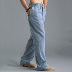 Men's Breathable Linen Casual Pants – Loose Fit Leisure Trousers in Khaki, Black, Light Blue & Off-White (S–5XL)